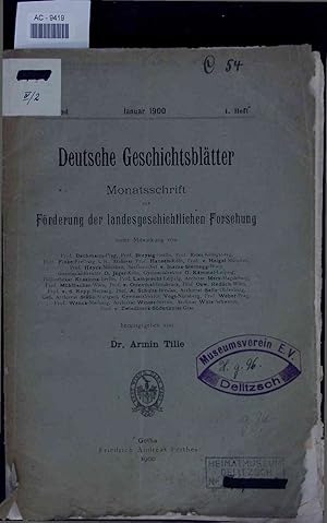 Bild des Verkufers fr ber Traditionsbeher. Deutsche Geschichtsbltter Monatsschrift zur Frderung der landesgeschichtlichen Forschung 1. Band, 4. Heft, Januar 1900 zum Verkauf von Antiquariat Bookfarm