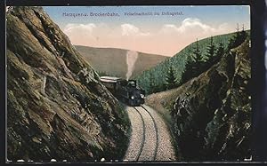 Ansichtskarte Harzquer- und Brocken-Bergbahn, Felseinschnitt im Drängetal