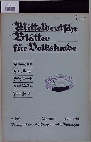 Seller image for Mitteldeutsche Bltter fr Volkskunde. 7. Jahrgang - 2. Heft for sale by Antiquariat Bookfarm