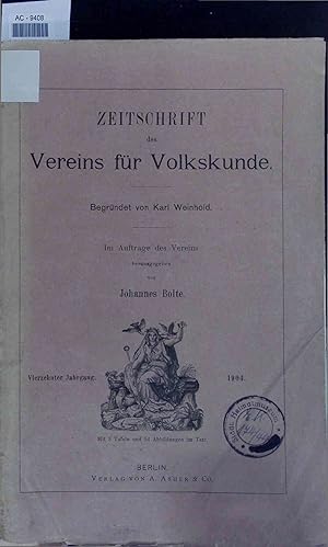 Imagen del vendedor de Zeitschrift Vereins fr Volkskunde. 14. Jahrgang a la venta por Antiquariat Bookfarm