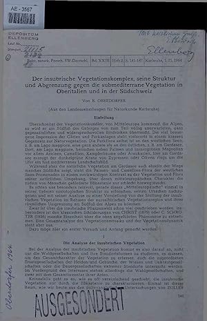 Seller image for Der insubrische Vegetationskomplex, seine Struktur und Abgrenzung gegen die submediterrane Vegetation in Oberitalien und in der Sdschweiz. Beitr. naturk. Forsch. SW-Deutschl. Bd. XXIII, Heft 2, S. 141-187 for sale by Antiquariat Bookfarm