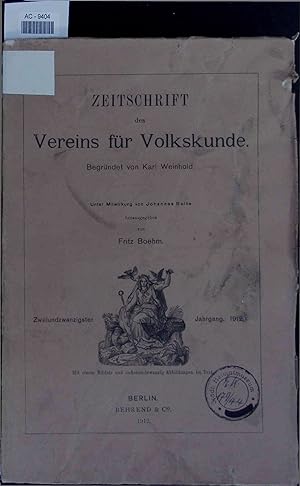 Bild des Verkufers fr Zeitschrift Vereins fr Volkskunde. 22. Jahrgang zum Verkauf von Antiquariat Bookfarm