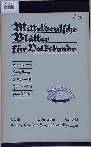 Seller image for Mitteldeutsche Bltter fr Volkskunde. 7. Jahrgang - 3. Heft for sale by Antiquariat Bookfarm