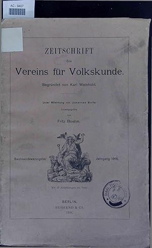 Bild des Verkufers fr Zeitschrift des Vereins fr Volkskunde. 26. Jahrgang zum Verkauf von Antiquariat Bookfarm