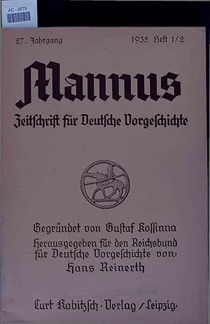 Imagen del vendedor de Mannus Zeitschrift fr Deutsche Vorgeschichte. 27. Jahrgang 1935, Heft 1/2 a la venta por Antiquariat Bookfarm