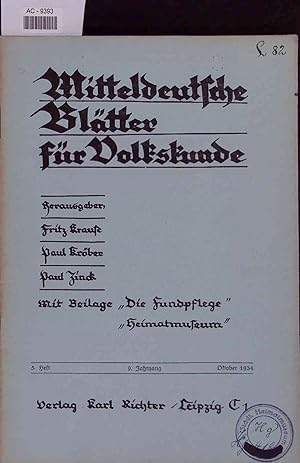 Immagine del venditore per Mitteldeutsche Bltter fr Volkskunde. 9. Jahrgang - 5. Heft venduto da Antiquariat Bookfarm