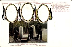 Präge Ansichtskarte / Postkarte Kelmis Wallonien Lüttich, Vierländereck, Wilhelm II, Wilhelmina, ...