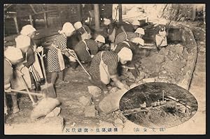 Ansichtskarte Oita, Frauen bei der Arbeit in der Goldmine