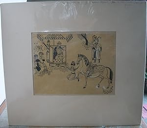 ORIGINAL PEN & INK ARTWORK FROM "THE ARABIAN NIGHTS": The Enchanted Horse. Signed drawing.