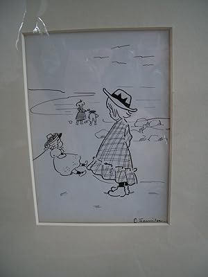 ORIGINAL SIGNED PEN AND INK ARTWORK . (Drawing).