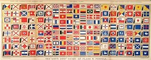 Sheet of British Flags and Funnels,1898 Historical Colored Print