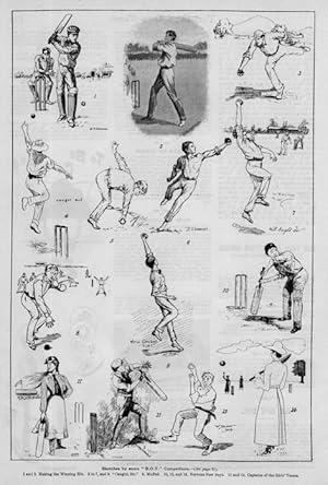 Cricket Sketches from 1900s, Historical Cricket Print