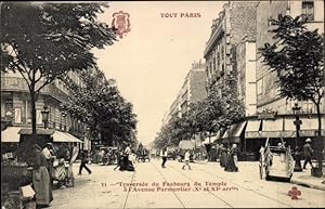 Ansichtskarte / Postkarte Paris XI., Kreuzung von Faubourg de Temple zur Avenue Parmentier
