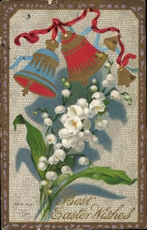 Präge Ansichtskarte / Postkarte Glückwunsch Ostern, Glocken, Maiglöckchen