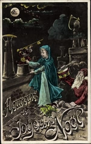 Ansichtskarte / Postkarte Glückwunsch Weihnachten, Kind, Weihnachtsmann, Geschenk, Mond