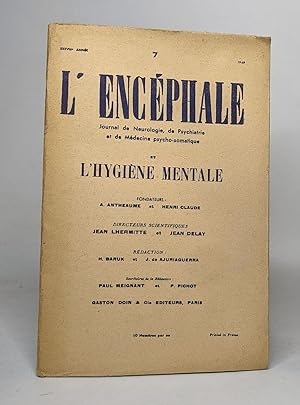 Imagen del vendedor de L'Encphale. Journal de Neurologie et de Psychiatrie - anne 1949 n 7 a la venta por crealivres