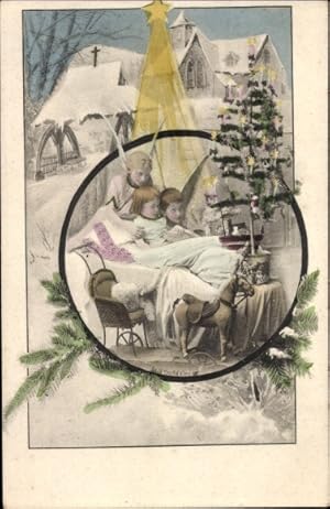Ansichtskarte / Postkarte Weihnachten, Kinder, Tannenbaum, Stern, Tannenzweige