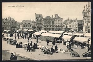 Ansichtskarte Middelburg, Marktdag, Marktszene mit Verkaufständen