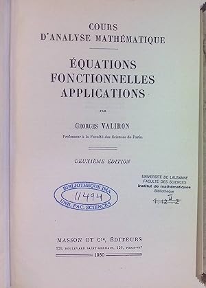 Bild des Verkufers fr quations Fonctionnelles Applications Cours d'Analyse Mathmatique zum Verkauf von books4less (Versandantiquariat Petra Gros GmbH & Co. KG)