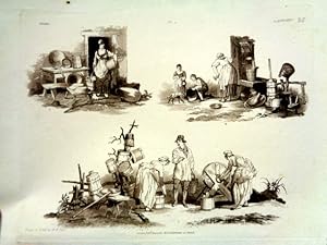 Dairy Farming/Milkmaids. Plate 2. Aquatint Sepia Print dated 1822. English Rural Life.