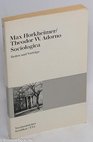 Seller image for Sociologica. Reden und Vortrge for sale by Bolerium Books Inc.
