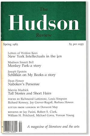 Bild des Verkufers fr THE HUDSON REVIEW, VOL. XXXVIII, NO. 1, SPRING 1985 zum Verkauf von Lorne Bair Rare Books, ABAA