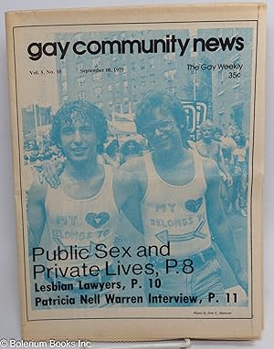 Bild des Verkufers fr GCN: Gay Community News; the gay weekly; vol. 5, #10, September 10, 1977: Public Sex & Private Lives/Patricia Nell Warren Interview zum Verkauf von Bolerium Books Inc.