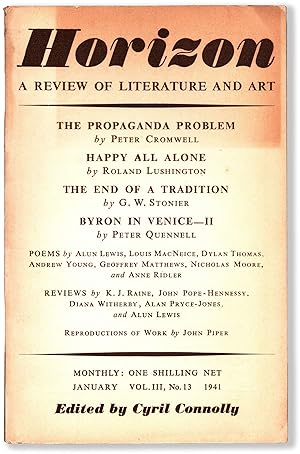 Bild des Verkufers fr Deaths and Entrances" [in] HORIZON: A Review of Literature and Art, Vol. III, No. 13 zum Verkauf von Lorne Bair Rare Books, ABAA
