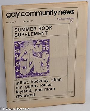 Bild des Verkufers fr GCN: Gay Community News; the gay weekly; vol. 5, #5, July 30, 1977: Summer book supplement zum Verkauf von Bolerium Books Inc.