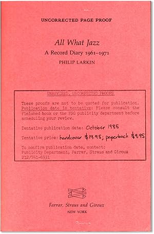 Bild des Verkufers fr ALL WHAT JAZZ A Record Diary 1961 - 1971 zum Verkauf von Lorne Bair Rare Books, ABAA