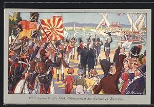 Künstler-Ansichtskarte Geneve, Debarquement des Suisses au Port-Noir, Militär