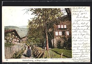 Ansichtskarte Hasleberg ob Meyringen, Ortspartie mit Frau