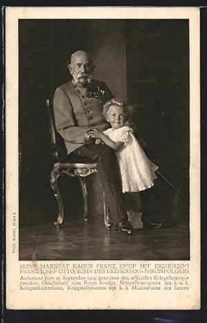 Ansichtskarte Nr. 12: Rotes Kreuz, Kaiser Franz Josef I. von Österreich mit Erzherzog Franz Josef...