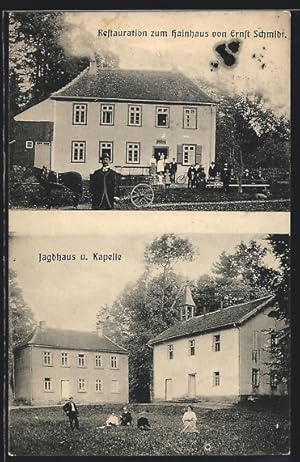 Ansichtskarte König /Odenwald, Restaurant zum Hainhaus von Ernst Schmidt, Jagdhaus u. Kapelle