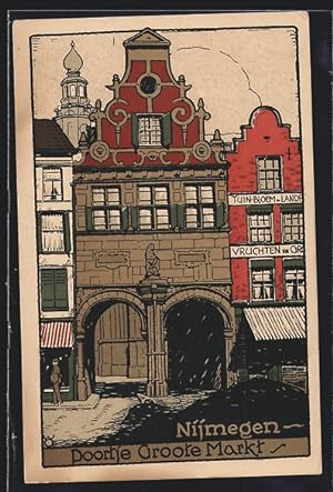 Steindruck-Ansichtskarte Nijmegen, Doortje Groote Markt