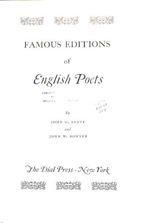 Seller image for Famous Editions of English Poets for sale by WeBuyBooks