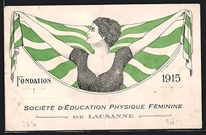 Künstler-Ansichtskarte Lausanne, Fondantion 1915, Societe D`Education Physique Feminine, Emanzipa...