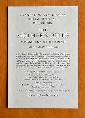 Bild des Verkufers fr Prospectus for 'The Mother's Birds' zum Verkauf von Woodbridge Rare Books