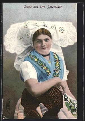 Ansichtskarte Junge Frau in Tracht Spreewald