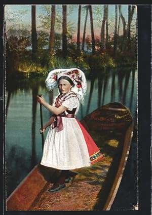 Ansichtskarte Junge Spreewälderin in einem Kanu