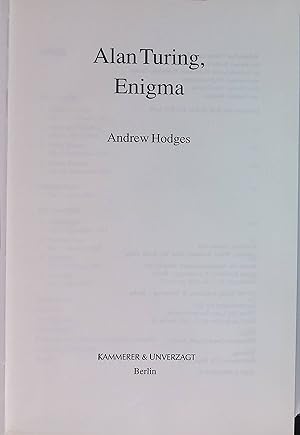 Immagine del venditore per Alan Turing, Enigma. Computerkultur ; Bd. 1 venduto da books4less (Versandantiquariat Petra Gros GmbH & Co. KG)