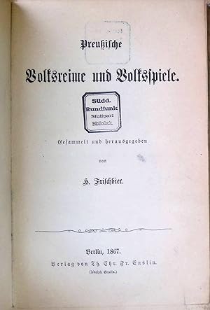 Bild des Verkufers fr Preuische Volksreime und Volksspiele. zum Verkauf von books4less (Versandantiquariat Petra Gros GmbH & Co. KG)