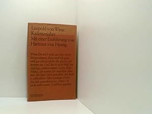 Bild des Verkufers fr Kadettenjahre: Einf. v. Hartmut v. Hentig. Leopold von Wiese. Mit e. Einf. von Hartmut von Hentig zum Verkauf von Book Broker