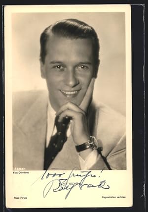 Ansichtskarte Schauspieler Rolf Weih charmant in Jackett und Krawatte, mit original Autograph