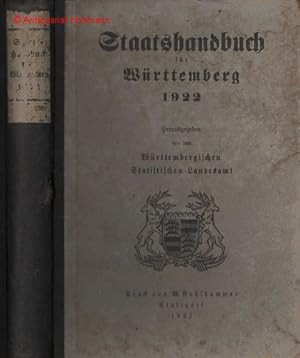 Staatshandbuch für Württemberg 1922. Herausgegeben von dem Württembergischen Statistischen Landes...