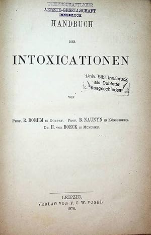 Imagen del vendedor de Handbuch der INTOXICATIONEN. (=Handbuch der Speciellen Pathologie und Terapie 15. Band). a la venta por ANTIQUARIAT.WIEN Fine Books & Prints