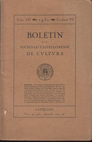 Imagen del vendedor de Boletin de la Sociedad Castellonense de Cultura. - Tomo XII - Cuadermo VI a la venta por PRISCA
