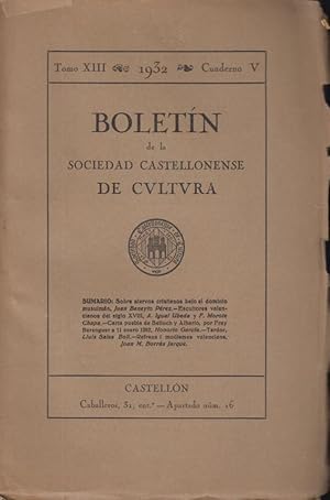 Imagen del vendedor de Boletin de la Sociedad Castellonense de Cultura. - Tomo XIII - Cuaderno V a la venta por PRISCA