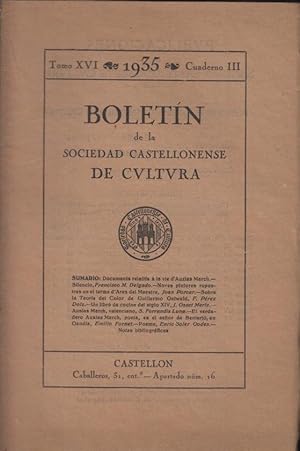 Imagen del vendedor de Boletin de la Sociedad Castellonense de Cultura. - Tomo XVI - Cuaderno III a la venta por PRISCA