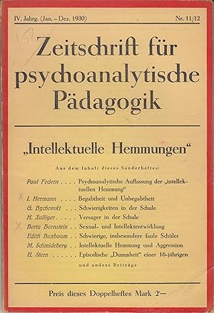 Imagen del vendedor de Zeitschrift fr psychoanalytische Pdagogik. IV. Jg., Heft 11/12: Sonderheft 'Intellektuelle Hemmungen'. Doppelheft. a la venta por PRISCA